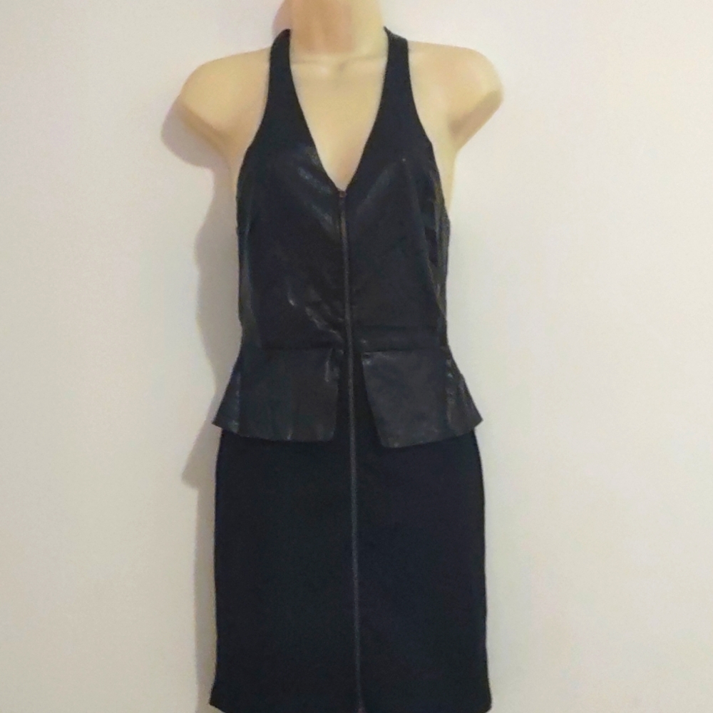 Black Faux Leather Halter Dress